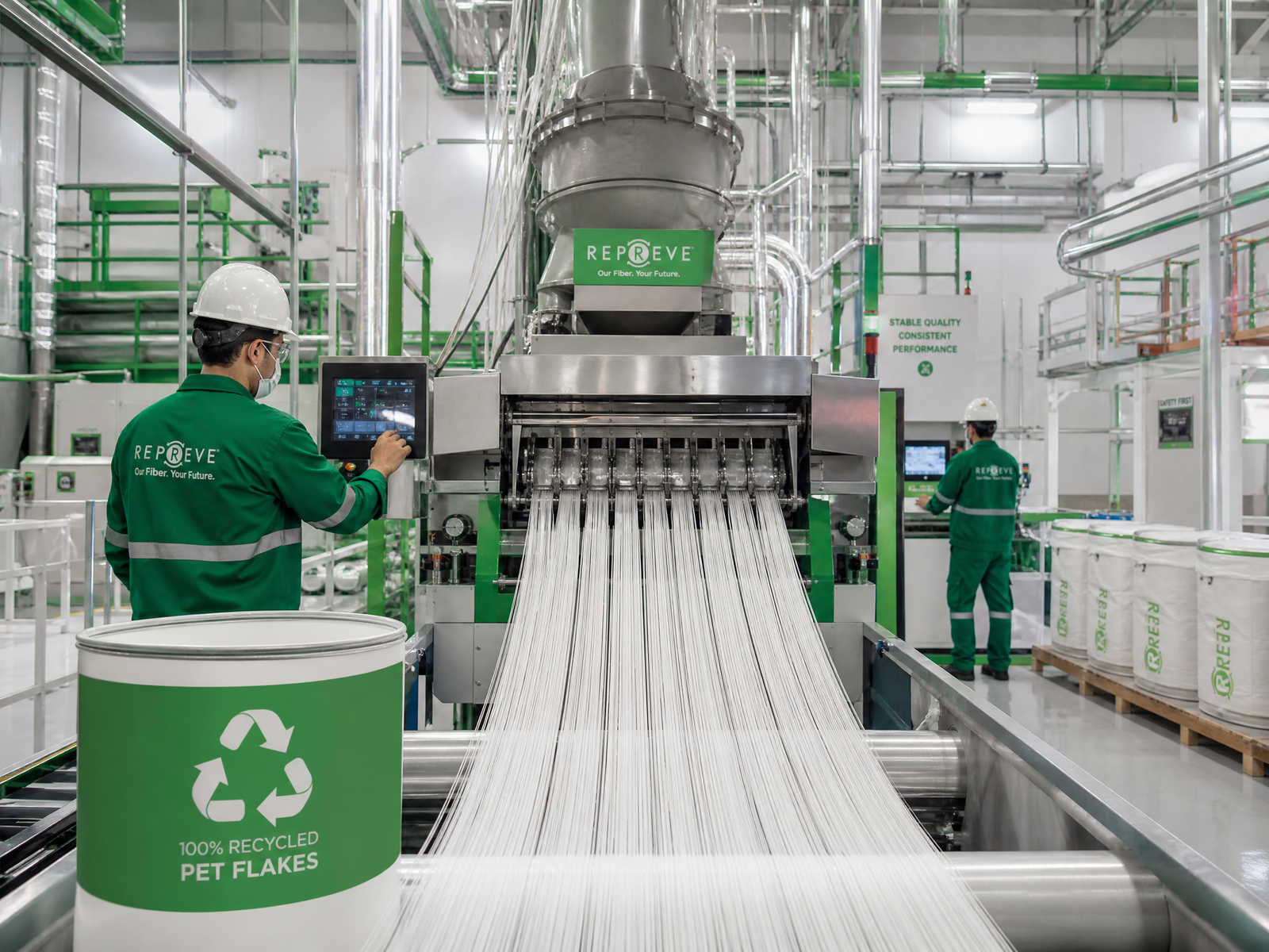 Industrial manufacturing facility for recycled polyester fibre