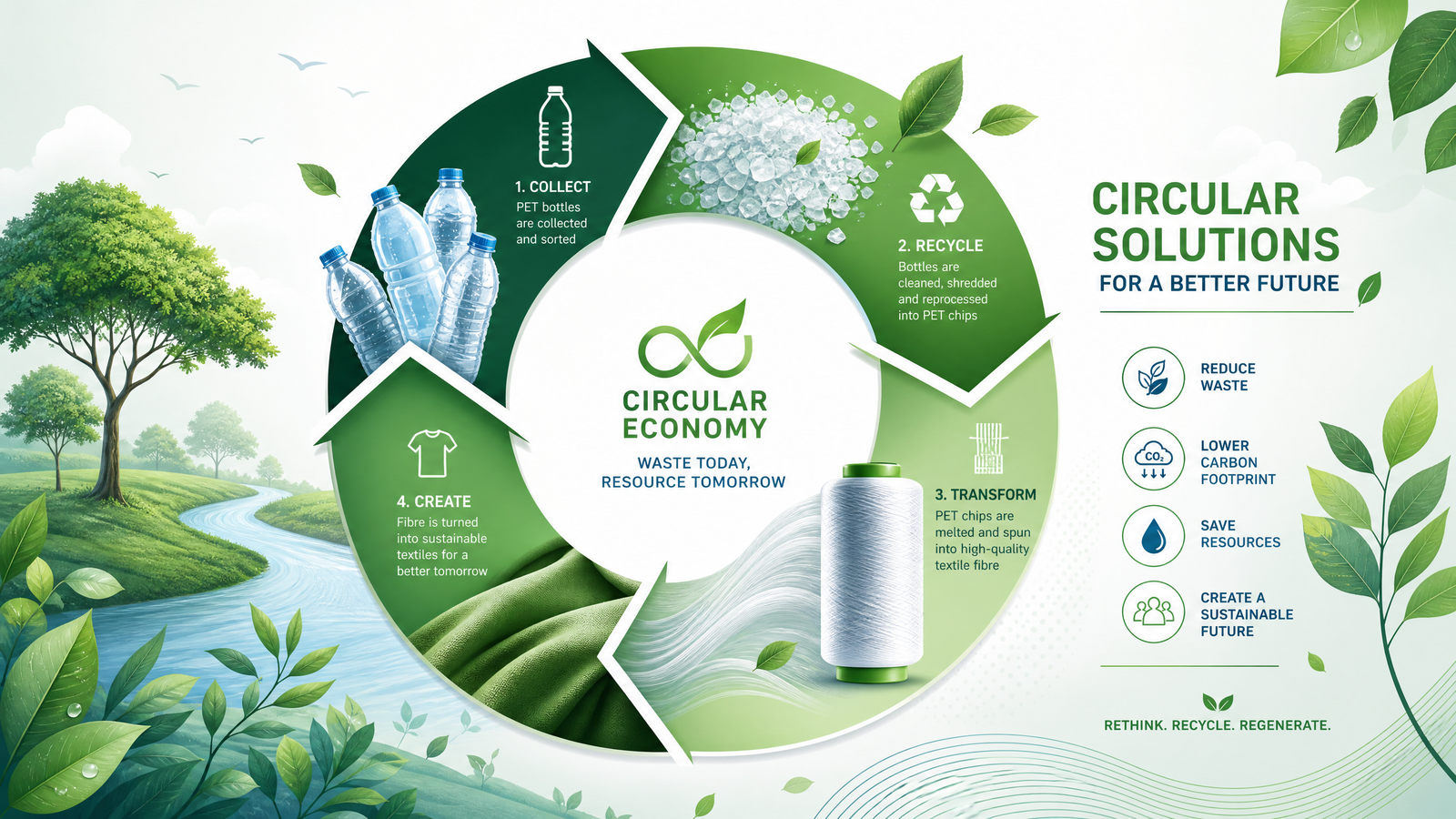 Sustainability and circular economy — PET bottles to recycled fibre